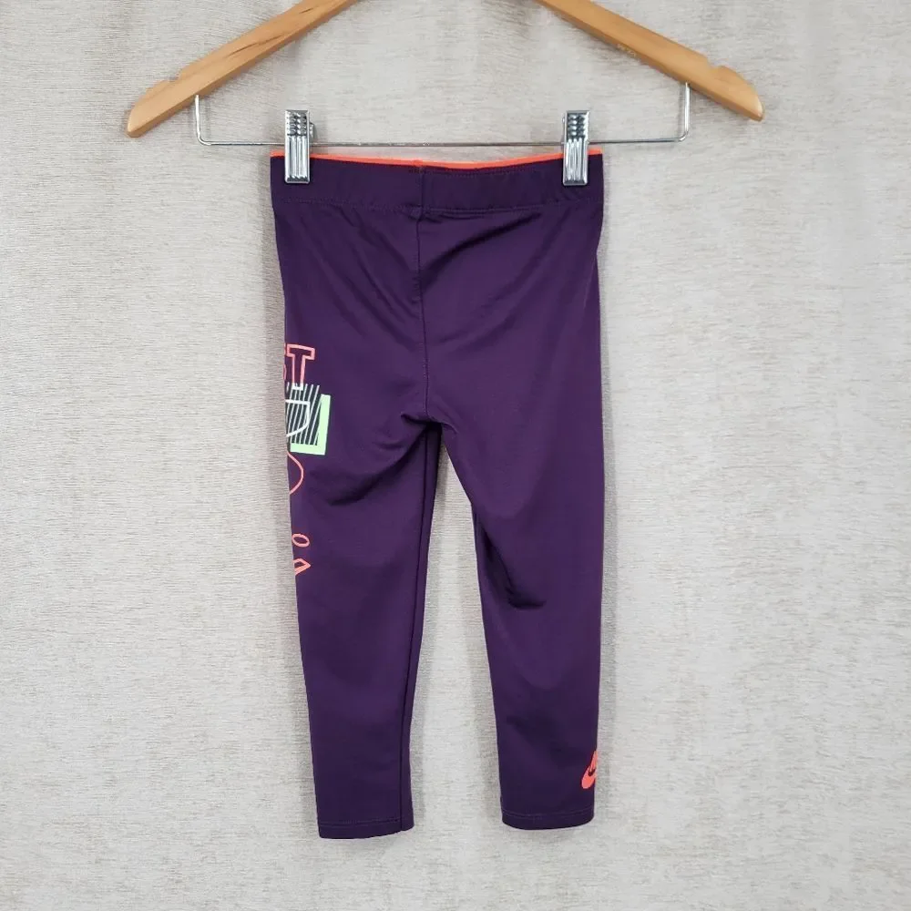 Nike Girls' Purple Leggings with Pink Accent Just Do It Graphic Toddler Size 3T